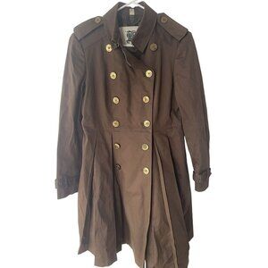 Burberry Brown Double-Breasted Womens Trench Coat With Pleated Back & Gold Butto